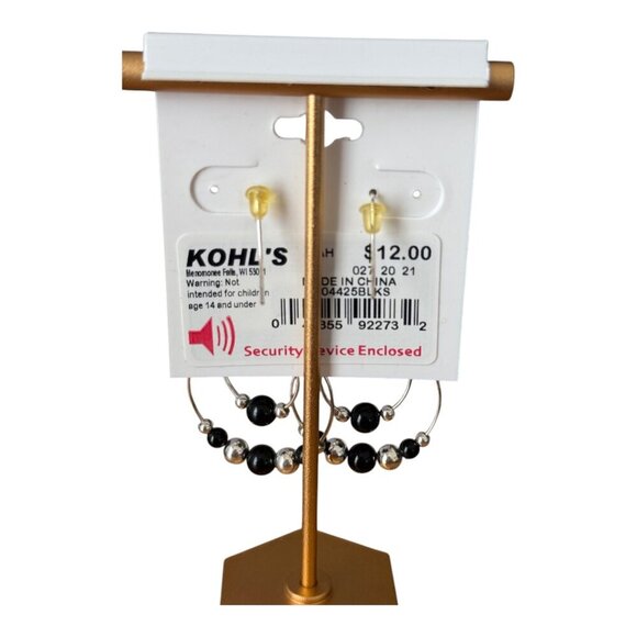 Croft & Barrow Black and Silver Bead Dangle Earrings - Picture 2 of 2